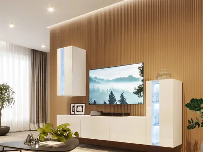 Produktbild von Mediawand Wohnwand 5 tlg - NEXI XL 34 - Weiss Hochglanz inkl. LED