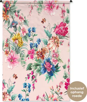 Produktbild von MuchoWow® Wandteppich Wandbehang Blumen - Pastell - Vintage 120x180 cm Tapisserie Dekoration Wandtuch - Schlafzimmer - Dekorationen für das Haus