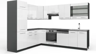 Obrázek produktu pro Rohová kuchyň Vicco Fame-Line Bílý vysoký lesk/antracit 287 x 46 cm bez pracovní desky, Model 35793