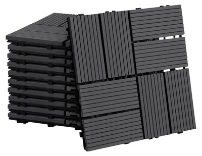 Obrázek produktu pro ISOISL 88 kusů terasových dlaždic z WPC, rozměr 30 x 30 cm, snadno udržovatelné, voděodolné a odolné, ideální pro balkon, terasu a zahradu, barva: antracit