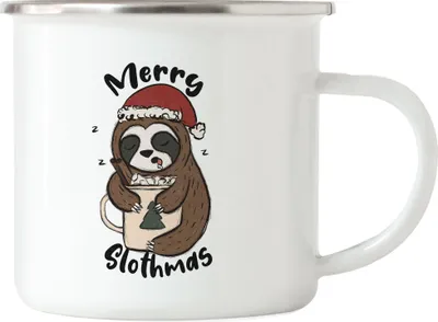 Produktbild von Merry Slothmas Emaille Tasse Weihnachten Merry Christmas Weihnachtsabend Zimt Heilig Abend Winter Weihnachtszeit