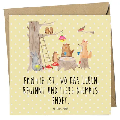 Produktbild von Mr. & Mrs. Panda Grußkarte Waldtiere Picknick - Gelb Pastell - Geschenk, faltkarte, anlasskarte, Wald, Eichhörnchen, Lustige Sprüche, Klappkarte, doppelkarte, Hase, Maus