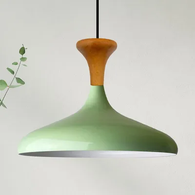 Produktbild von Champion Pendelleuchte aus Holz, 35 cm Hängelampe Metall E27 Moderne, Skandinavisch Pendellampe für Schlafzimmer Wohnzimmer Esstisch Lampe - Minzgrün