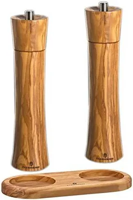 Zdjęcie produktu dla Zassenhaus zestaw młynek do soli i pieprzu FRANKFURT 24 cm drewno oliwne + podstawka drewno oliwne