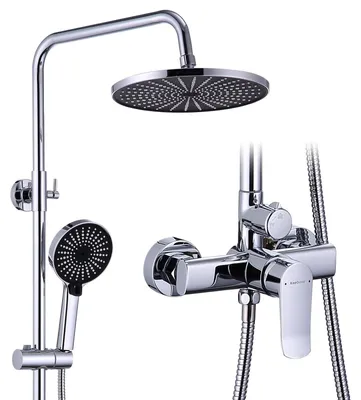 Doucheset mit Armatur, höhenverstellbar, 26 cm Regendusche, 3 Funktionen, Chrom