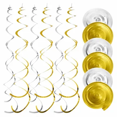 Image de Serpentins en spirale, guirlande, 36 pièces, couleurs or et argent, en PVC