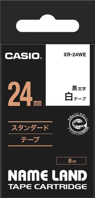 Image de Casio XR-24WE1 - Adhésif - noir sur blanc - Rouleau (2,4 cm x 8 m) 1 rouleau(x) de bande d'étiquettes - pour Disc Title Printer CW-L300 ; KL 8100, 8200