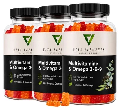 Vita Elements Multivitamine Omega 3-6-9 Gummies Kids, set van 3.