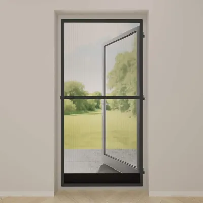 Produktbild von DTCH® Insektenschutztür mit Scharnieren – Inkürzbar – Schwarzes Netz – Anthrazit – 105 x 215 cm