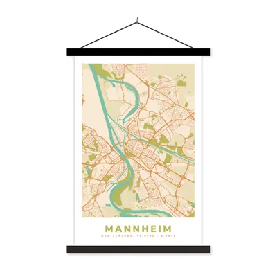 Produktbild von MuchoWow® Textilposter Karte - Vintage - Stadtplan - Mannheim 40x60 cm mit schwarzem Rahmen - Wanddekorationen