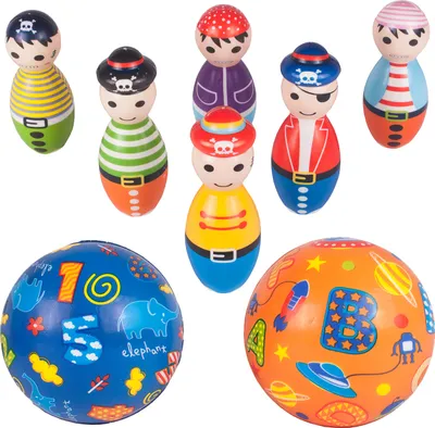 Produktbild von MalPlay Bowling Set Piraten | Bunte Kegeln und Bälle | aus Schaumstoff | Outdoorspielzeug Sportspielzeug für Kinder Jungen und Mädchen ab 3 Jahren