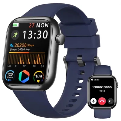 Obrázok produktu pre Inteligentné hodinky pre dámy a pánov s vysokým rozlíšením, s funkciou merania krvného tlaku, monitorovania pulzu, telefónnou funkcionalitou, sledovaním spánku, viac ako 120 športovými režimami a vodotesnosťou IP68. Športové hodinky pre Android, modrej farby