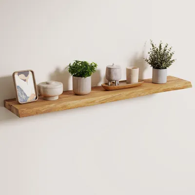 Zdjęcie produktu dla Półka wisząca do montażu na krawędzi drzewa, drewno ulmowe, 101x20x3,5 cm, kolor naturalny