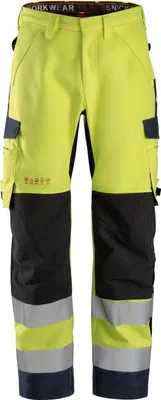 Produktbild von Snickers ProtecWork Hi-Vis wasserdichte  Softshell Arbeitshose, Kl. 2, EN 1149, 11611, 11612, 13034, 14404, 20471, 343, IEC 61482 HV-Gelb-Navy-50
