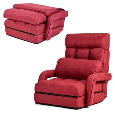 Produktbild von Klappbares Bodensofa, Bodensessel mit Lendenkissen und Armlehnen, Einzelsofa Klappstuhl mit höhenverstellbarer Rückenlehne, Schlafsessel für Entspannung