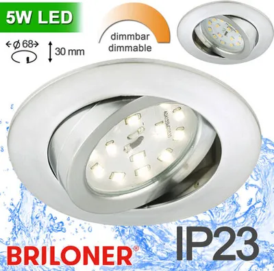 Produktbild von Briloner LED Einbaustrahler 68mm schwenkbar dimmbar Aluminium 5,5W 470lm warmweiß Ø82mm flach IP23 3000K