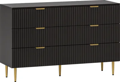 Image de HOMCOM Commode 6 tiroirs commode chambre meuble de rangement moderne avec poignées et pieds dorés, pour chambre à coucher, salon, dim. 120 x 40 x 76,5 cm, noir