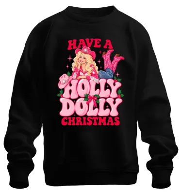 Zdjęcie produktu dla Bluza z kapturem "Have A Holly Dolly Christmas Country Cowgirl" z motywem Dolly Parton, czarna, rozmiar 3XL