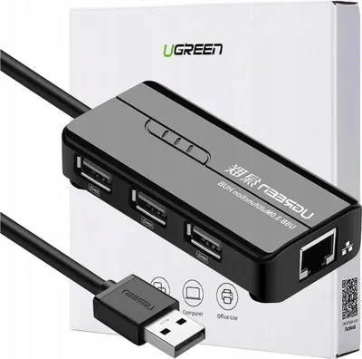 Immagine prodotto di Ugreen 20264 Adattatore di rete Rj45 / Usb-A 10/100Mbps Hub 3X Usb-A 2.0 - Nero