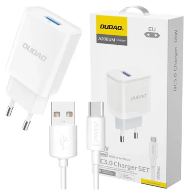 Immagine prodotto di Dudao A4Eu Caricatore di rete Usb-A 2,1A - Bianco + Cavo Usb-A - Usb-C