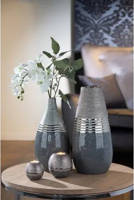 Produktbild von Gilde Vase, "Magma", Keramik, grau, anthrazitfarben, VE 2, L. 13 cm, B. 13 cm, H. 30 cm 47269 4063387472699