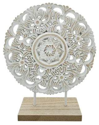 Produktbild von Ornament mit Sockel Aufsteller Holzbild Schabby Vintage Blumenmuster Rund Ø 23cm