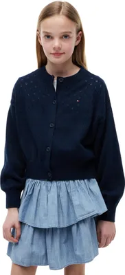 Immagine prodotto di Tommy Hilfiger, cardigan in maglia per bambine, modello pointelle con bottoni, colore blu