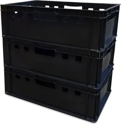 Produktbild von 3 Stück E2 Eurofleischkiste Stapelkiste Box Metzgerkiste lebensmittelecht schwarz (3xE2 schwarz)