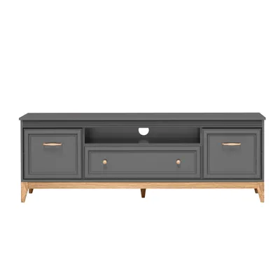 Produktbild von AX LIVING TV Lowboard Nymphen Dunkelgrau 179 cm 1 Schublade 2 Türen MDF Eiche