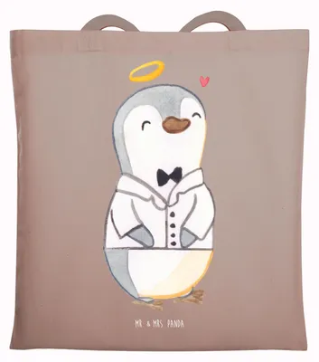 Produktbild von Mr. & Mrs. Panda Tote Bag Pinguin Konfirmation Hemd - Braun Pastell - Geschenk, Laptoptasche, Vertrauen, Hoffnung, Einkaufstasche, Jutetasche, Shopping Tasche, Jutebeutel