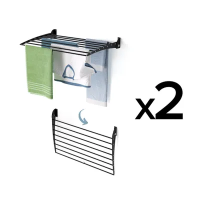 Immagine prodotto di 2x stendibiancheria a parete pieghevole e stabile, ideale per piccole abitazioni - Foxydry Fold Down 80 cm nero