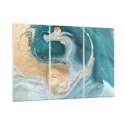 Produktbild von Bilder auf glas - 3 Teile - Golden Türkis Hintergrund - 105x70cm - Glasbilder - Wandbilder - Bilder - zum Aufhängen bereit - Wanddekoration aus Glas - Glas Bilder - Wandbild auf Glas - GCE105x70-4969