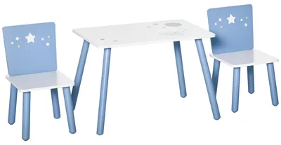Immagine prodotto di Tavolo con Sedie Bambini e Bambine 2-4 Anni in Legno Azzurro e Bianco