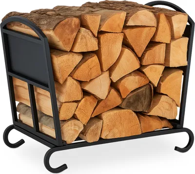Produktbild von Relaxdays Kaminholzkorb, Metall, klappbarer Holztragekorb, HxBxT: 44 x 52 x 31 cm, Kaminholzhalter für innen, schwarz