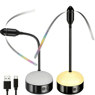 Produktbild von 2X Fliegenabwehr Tischventilator mit LED Licht, Fliegenwedler, Wiederaufladbarer Camping Tischlüfter 180° Verstellbar für BBQ Picknick