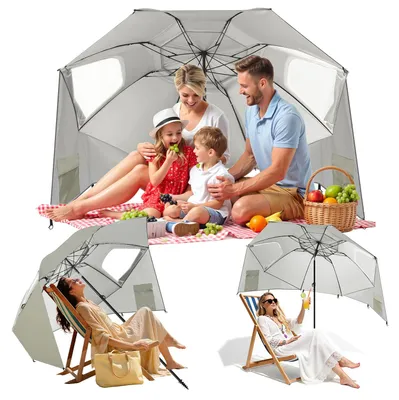 Produktbild von Peviasot Strandschirm 210 cm mit Spiral-Erdspieß, Sonnenschirm UV Schutz 50+, neigbar, wasserabweisend, mit Tragetasche für Strand Garten Camping Beige
