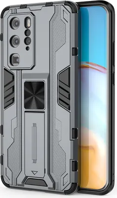 Produktbild von Huawei P40 Pro Hülle, Dual Layer PC TPU Bumper Stoßfest Ständer Schutzhülle für Huawei P40 Pro Grau
