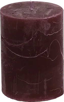 A single burgundy pillar candle with a marbled texture.