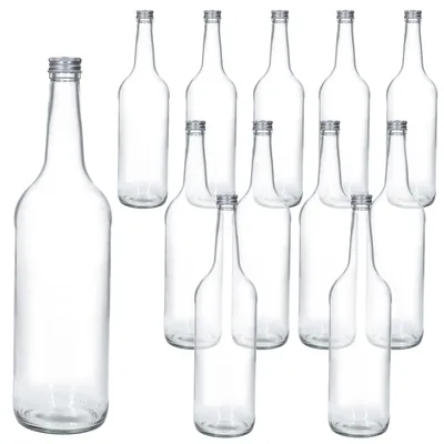 Obrázek produktu pro 12x láhev s rovným hrdlem 1L + šroubovací uzávěr stříbrná 1000ml skleněná láhev na vodu s džusem