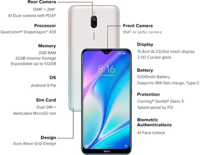 Produktbild von Xiaomi Redmi 8A Dual Weiß Blau 3GB/32GB Octa-Core 15,8cm (6,2Zoll) Android Smartphone NEU