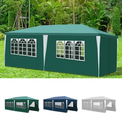 Produktbild von Faziango 3 x 6 m Garten Pavillon mit 4 Seitenteilen tragbares wasserdichtes Zelt mit Spiralschläuchen, Grün