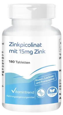 Productafbeelding van Hooggedoseerd Zinkpicolinaat 15 mg 180 Tabletten