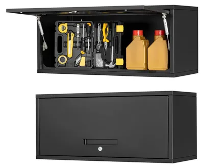 Productafbeelding van Gereedschapskast Hangkast Werkplaatskast Gatenwand - Afsluitbaar - Klapdeur - 35 x 80 x 33 cm - Zwart