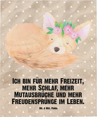 Produktbild von Mr. & Mrs. Panda Bettdecke Wüstenfuchs Blumen - Sandig - Geschenk, Blumenkranz, Kuscheldecke, Wüste, Decke, Wohndecke, Afrika, Sofaüberwurf, Kuschelige, Glücklich