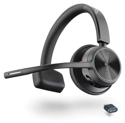 Produktbild von POLY VOYAGER 4310-M Microsoft Teams-es Headset mit Ladestation, Kabellos, Büro/Callcenter, Kopfhörer, Schwarz