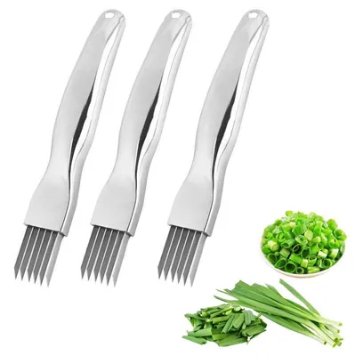Produktbild von 3er Set Frühlingszwiebelschneider Edelstahl Gemüseschneider Kräuterschneider 16,5 cm Küchenhelfer für Gemüse Obst Kräuter