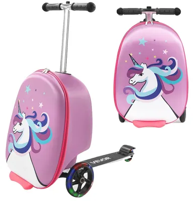 Immagine prodotto di VEVOR Valigia monopattino, capacità 20 L, valigia da viaggio con ruote inPoliuretanoflash, maniglia antiscivolo in TPR, capacità massima di peso 50 kg, valigia per bambini, per bambini a partire da 5 anni, viola