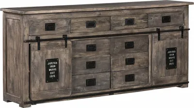 Image de MASSIVMOEBEL24 | Buffet 200x45 Manguier laqué Gris RAILWAY #222