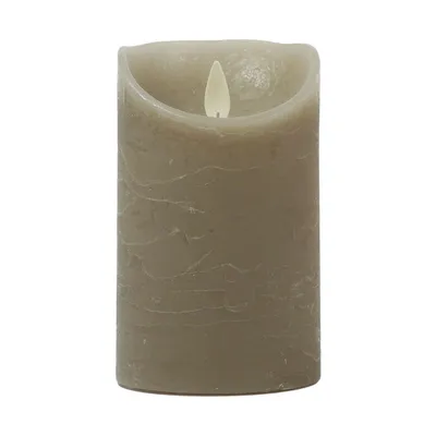 Produktbild von LED Echtwachskerze mit Timer flackender Docht Taupe Höhe 12.5cm