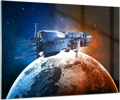 Produktbild von Bilder auf glas - Kosmos Sputnik - 100x70cm - Glasbilder - Wandbilder - Kunstdruck - zum Aufhängen bereit - Wanddekoration aus Glas - Glas Bilder - Wandbild auf Glas - Einteilig - GAA100x70-3597